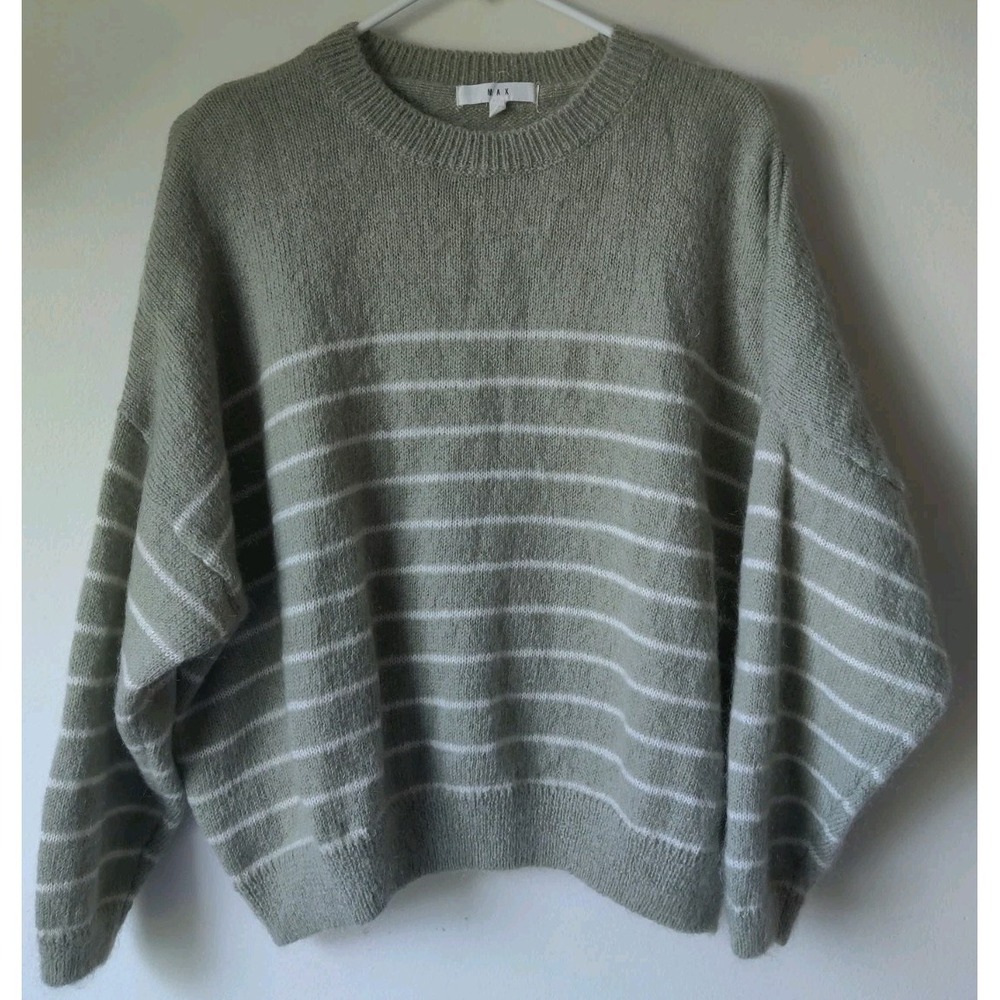 Max Women's Mohair/Wool Blend Green/White‎ Striped Crew Neck Sweater Size L